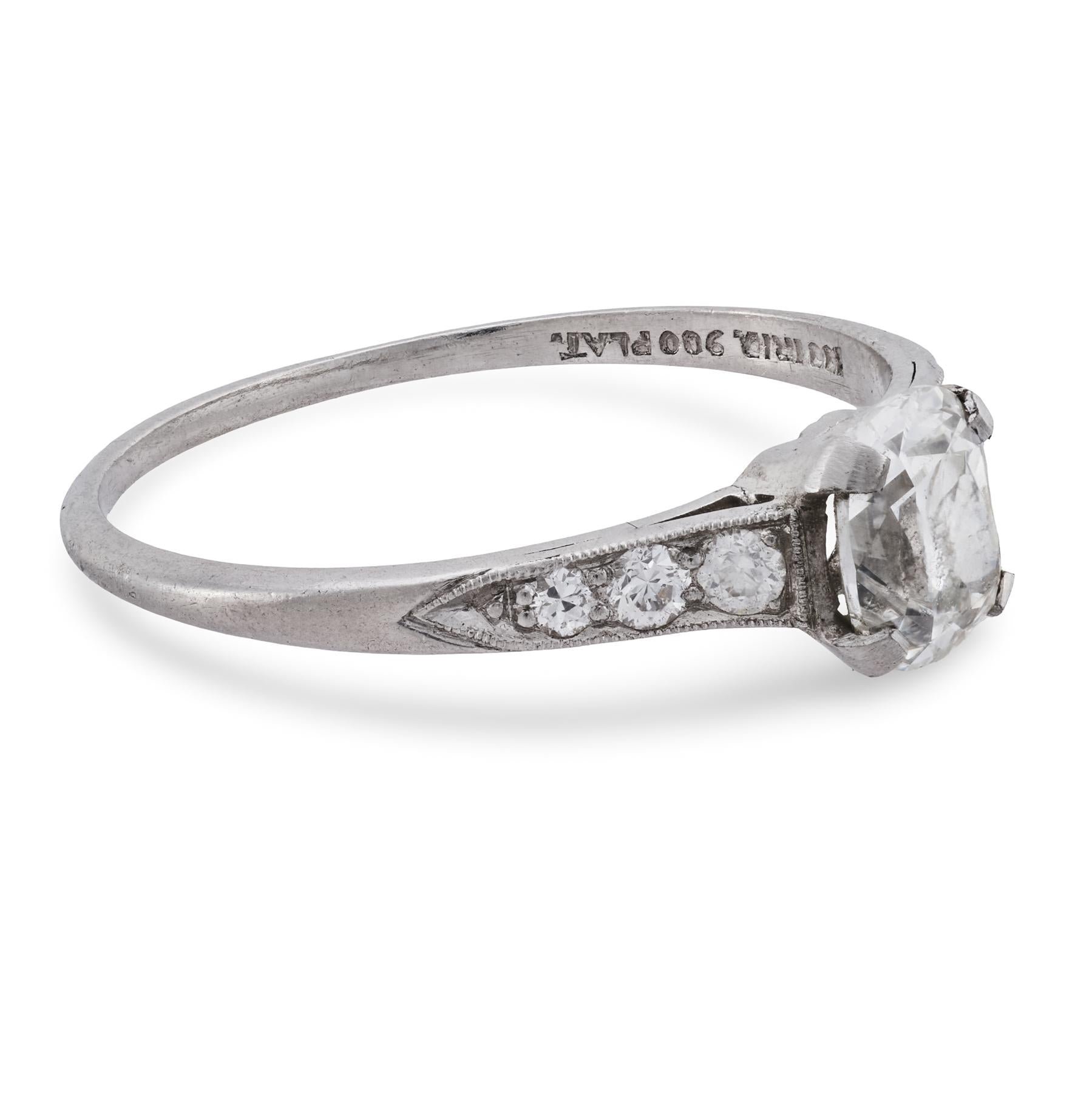 Art Deco Platinum GIA Diamond Engagement Ring .80ct