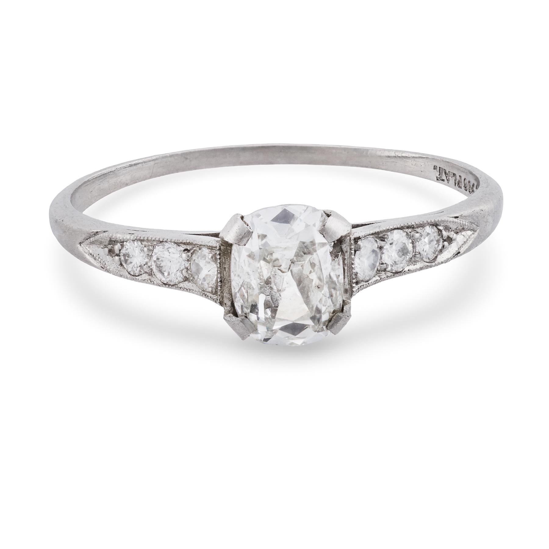 Art Deco Platinum GIA Diamond Engagement Ring .80ct