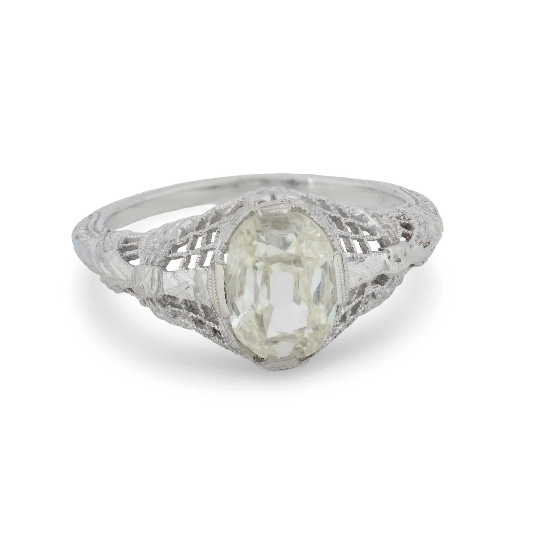 Art Deco 18k GIA Diamond Engagement Ring 1ct