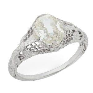 Art Deco 18k Old Mine Cut Cushion 1.10ct Diamond Engagement Ring