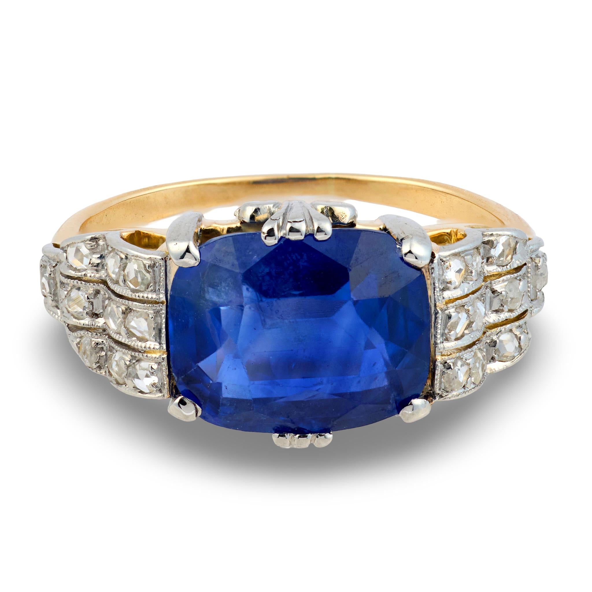 Edwardian 18k/Platinum GIA Ceylon Sapphire & Diamond Ring