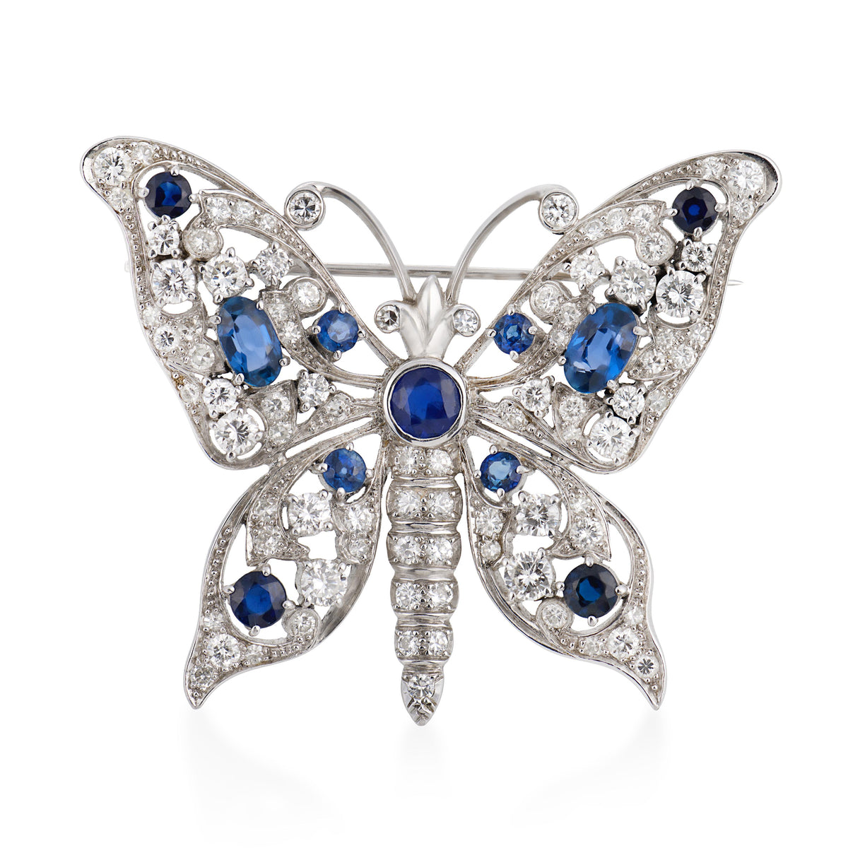Estate Platinum Sapphire & Diamond Butterfly-Motif Pin