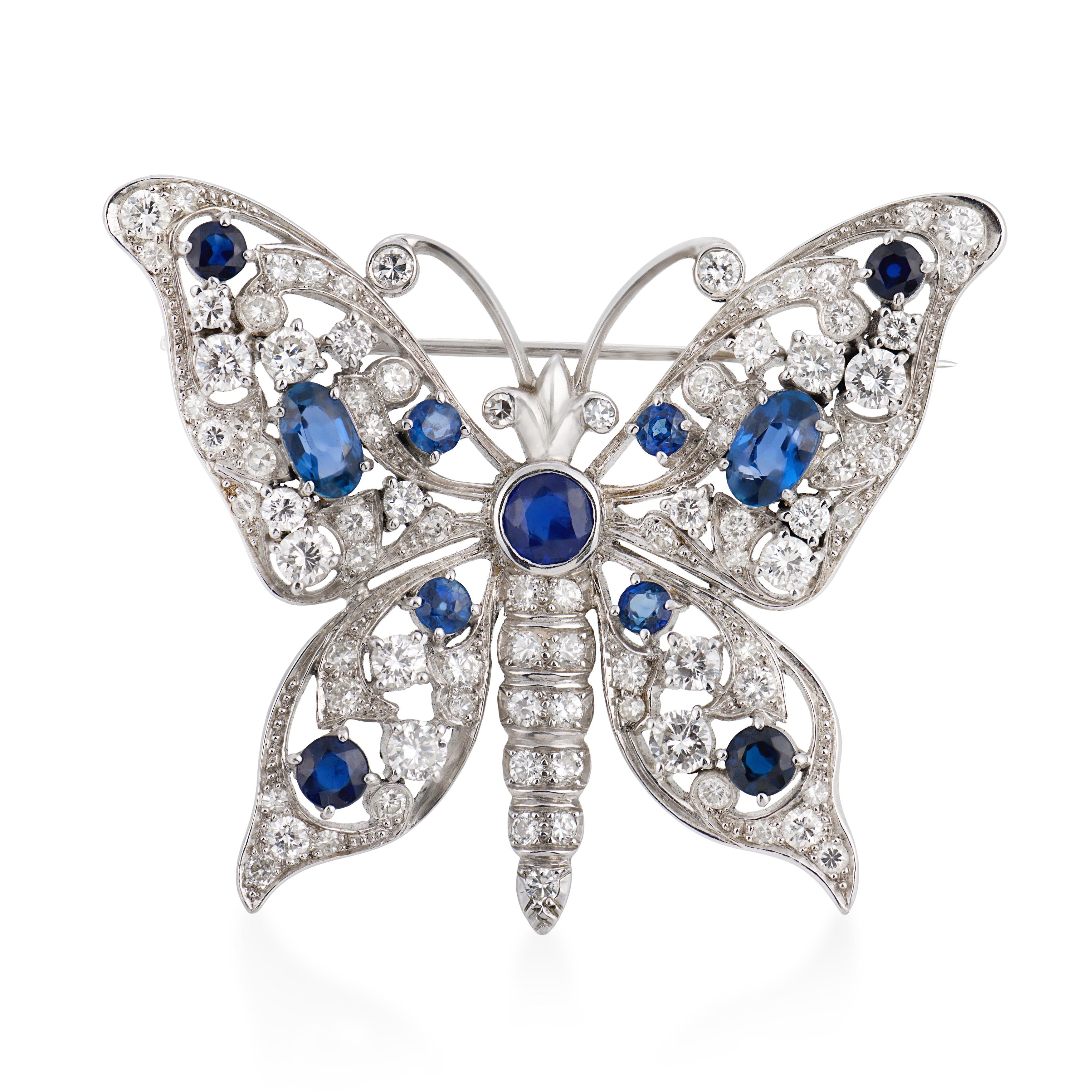 Estate Platinum Sapphire & Diamond Butterfly-Motif Pin
