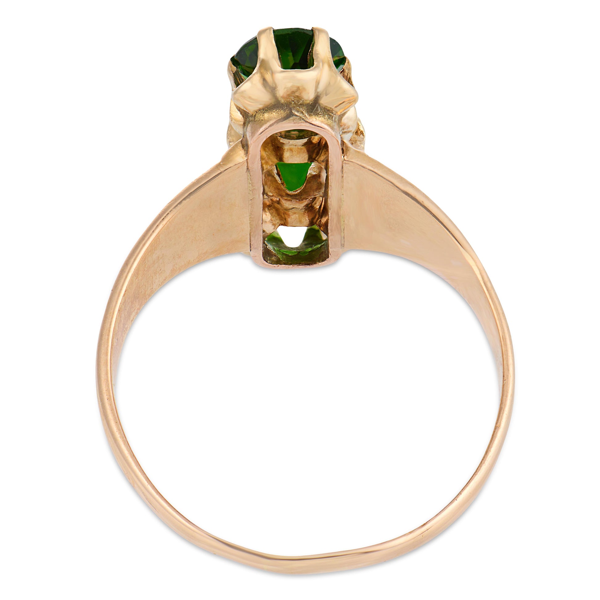 Victorian 14k Demantoid Garnet & Diamond Navette Ring