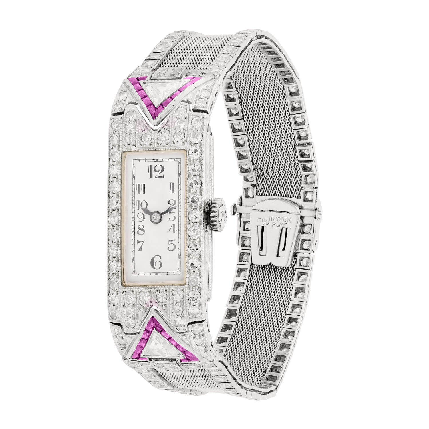 GLYCINE Art Deco Platinum Ruby & Diamond Watch 2.50ctw