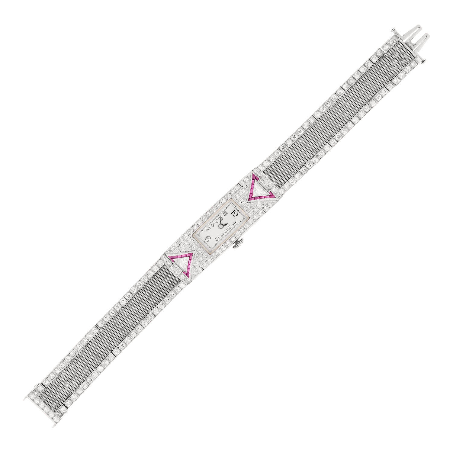 GLYCINE Art Deco Platinum Ruby & Diamond Watch 2.50ctw