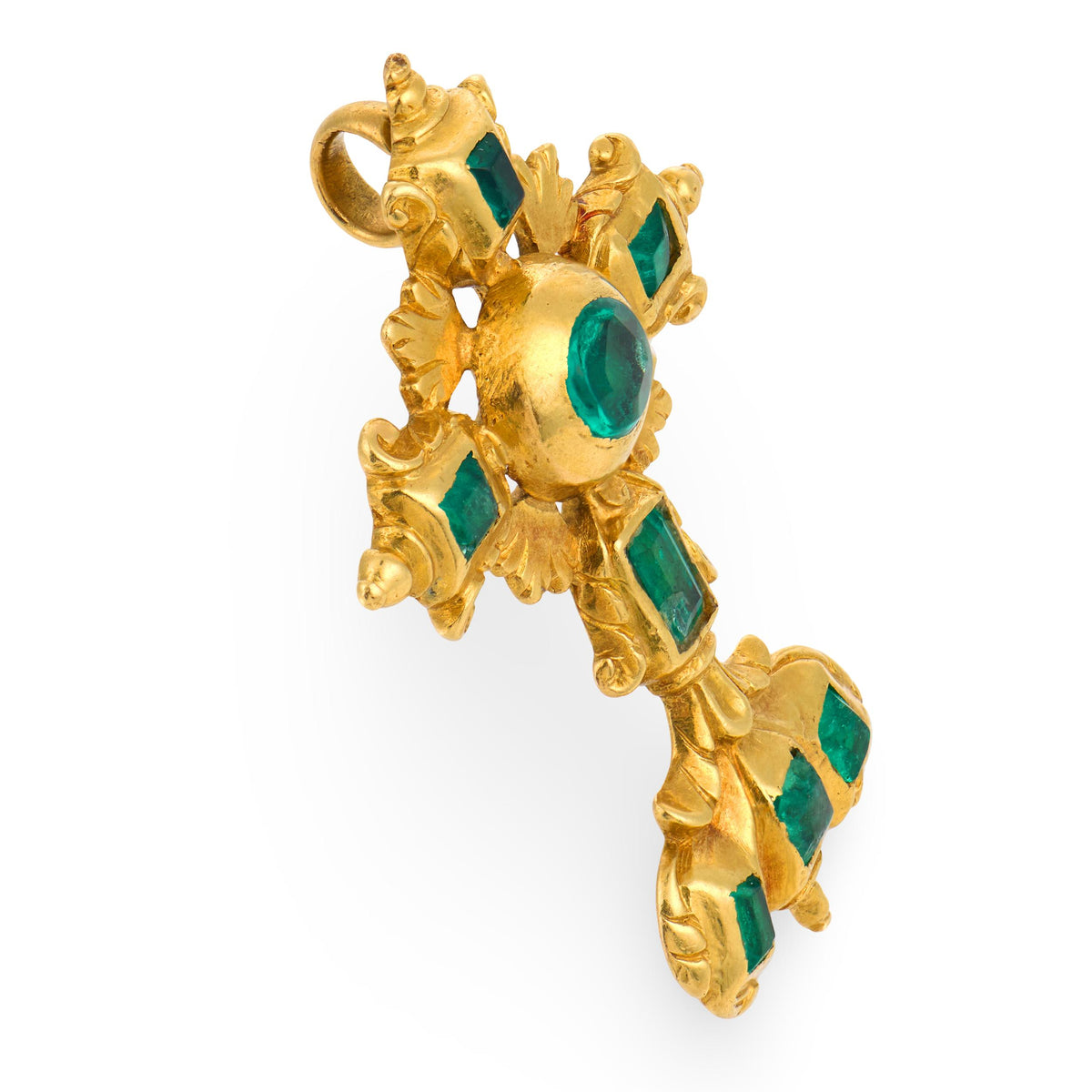 Georgian Spanish 18k Emerald Cross Pendant