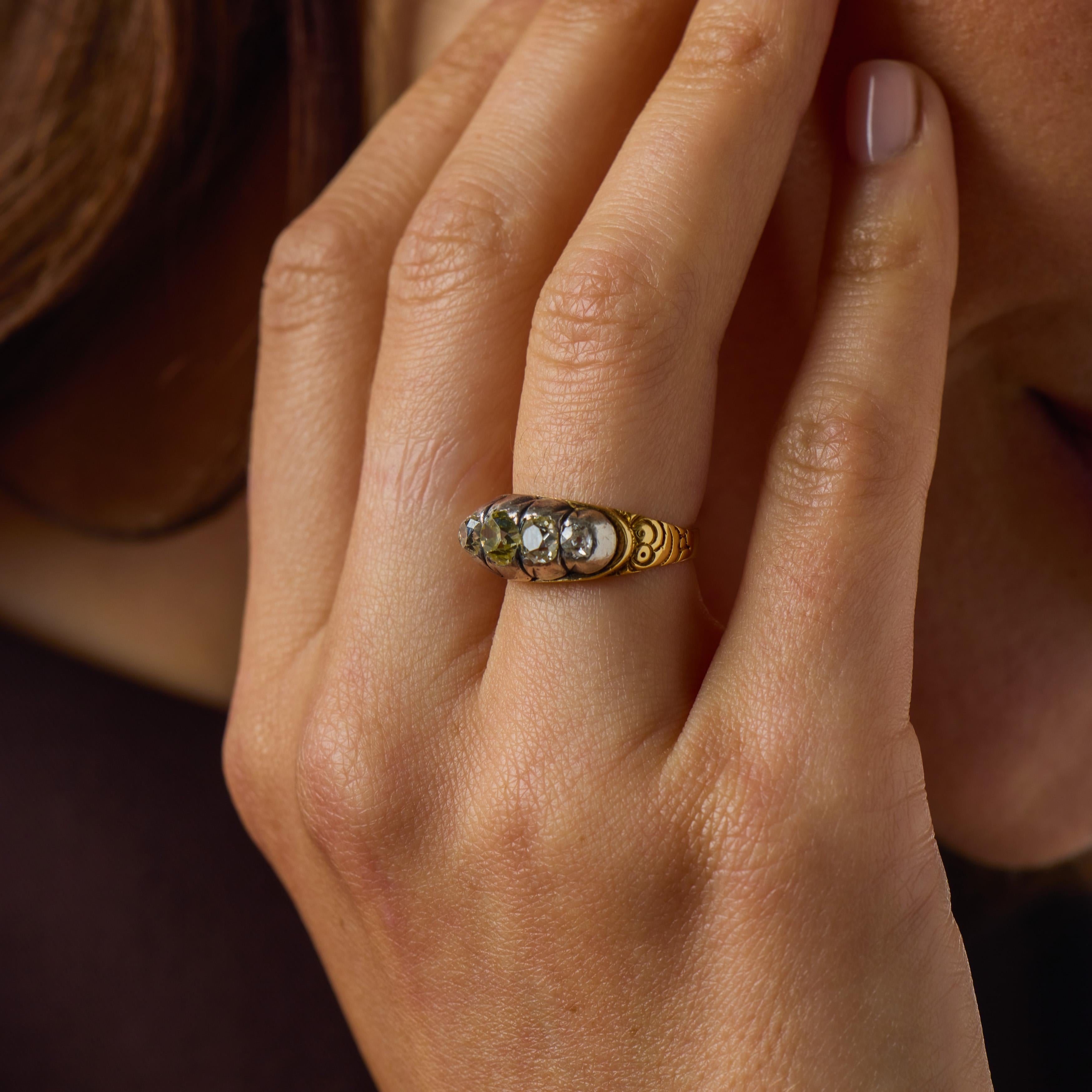 Victorian 18k/Sterling Silver Diamond Five Stone Ring