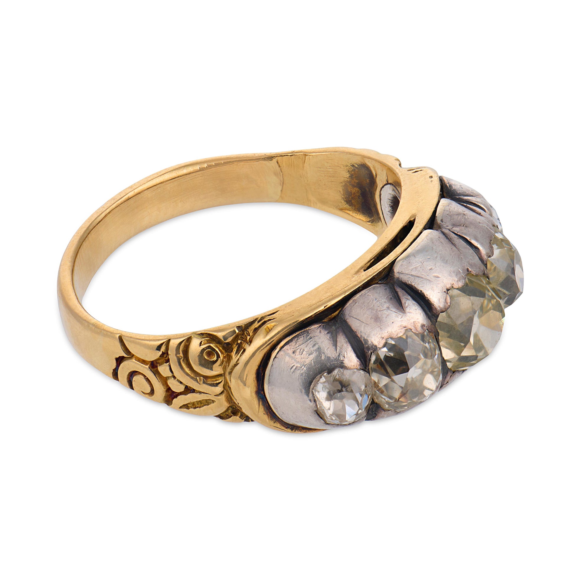 Victorian 18k/Sterling Silver Diamond Five Stone Ring