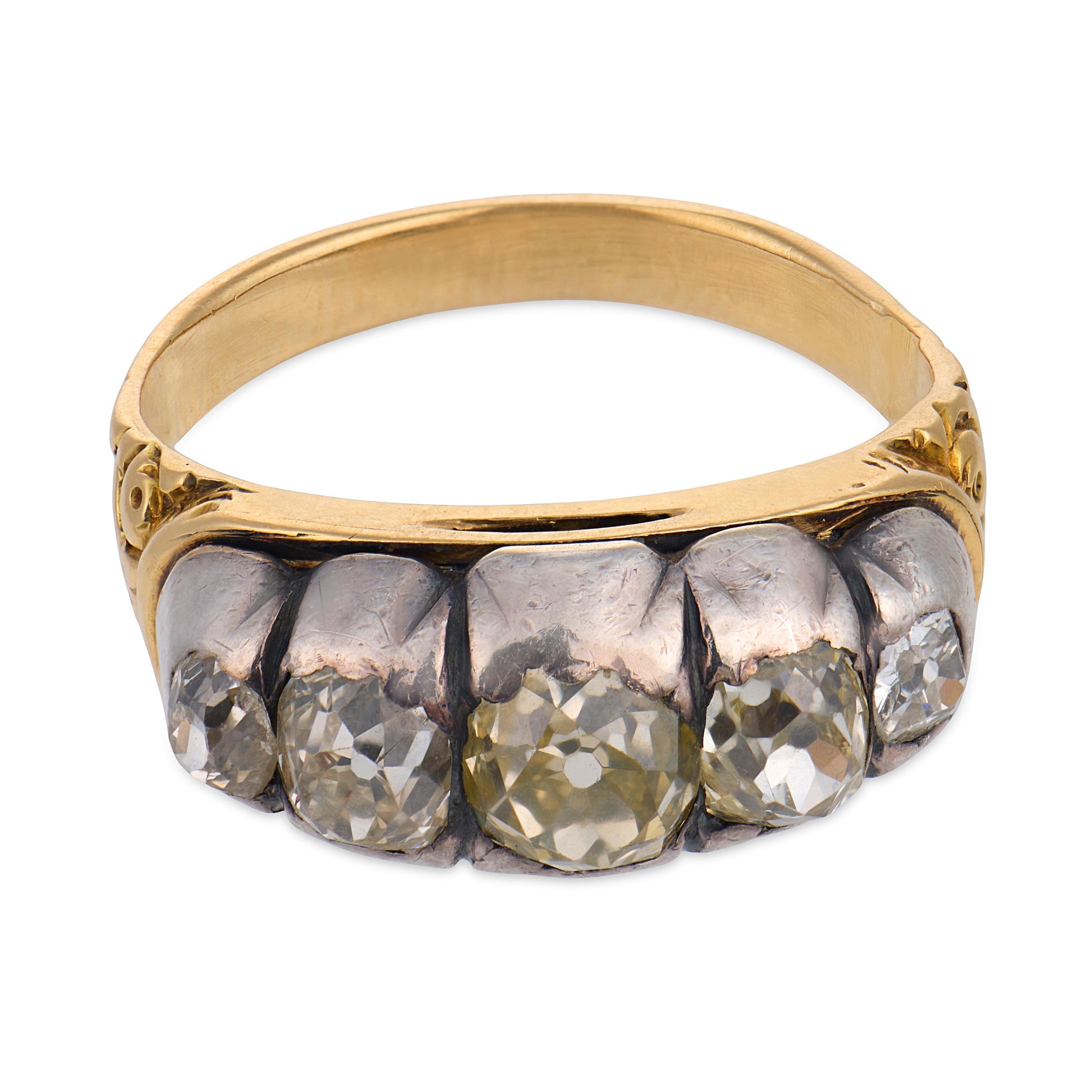 Victorian 18k/Sterling Silver Diamond Five Stone Ring