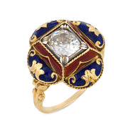 Victorian 14k Diamond & Enamel Clover-Motif Ring
