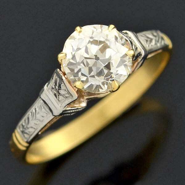 Art Deco 18kt Mixed Metals Diamond Engagement Ring 1.26ct