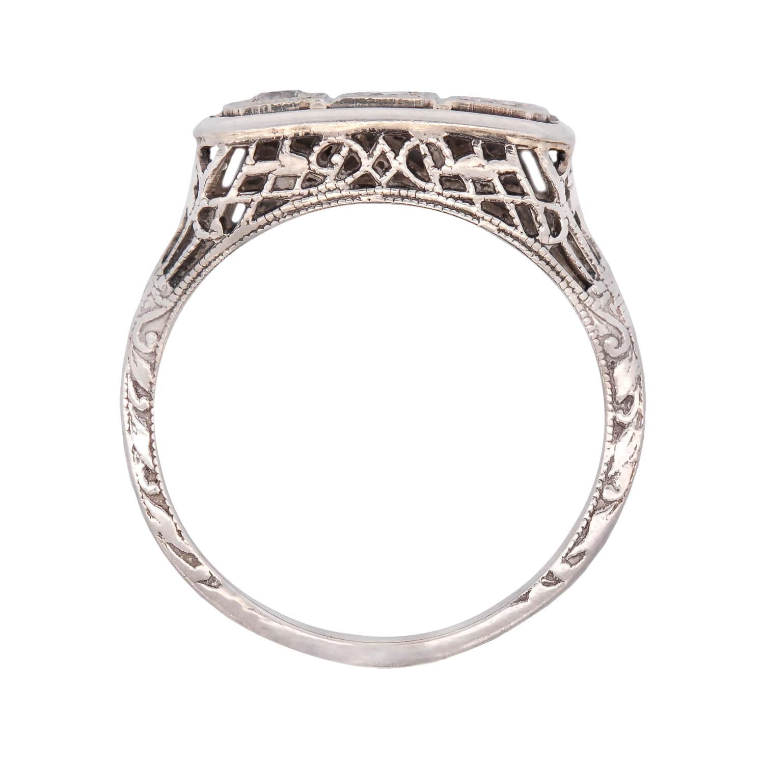 Art Deco Platinum Diamond Three Stone Ring