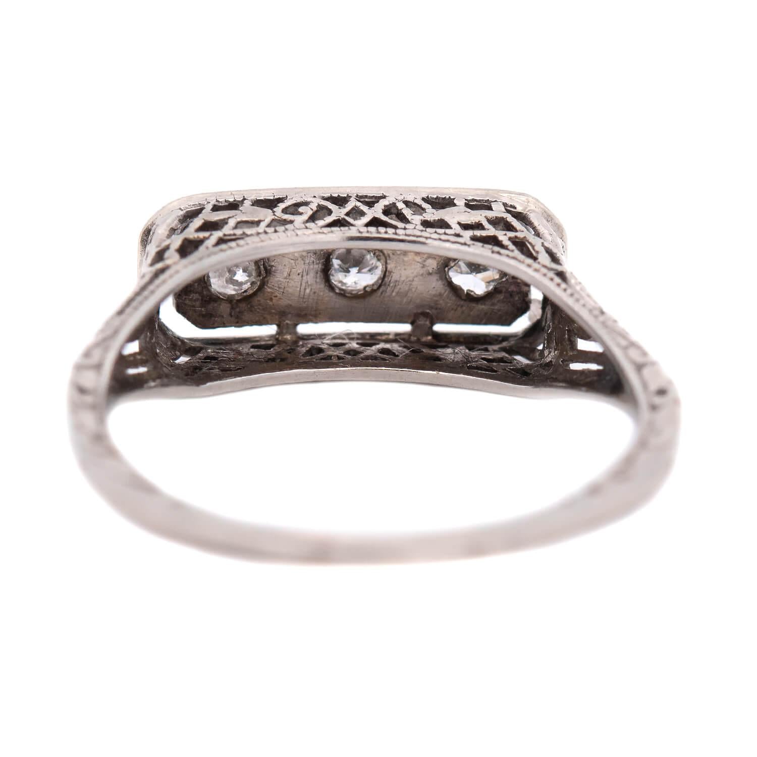 Art Deco Platinum Diamond Three Stone Ring