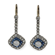 Art Deco 14K/Platinum Diamond & Sapphire Dangle Earrings