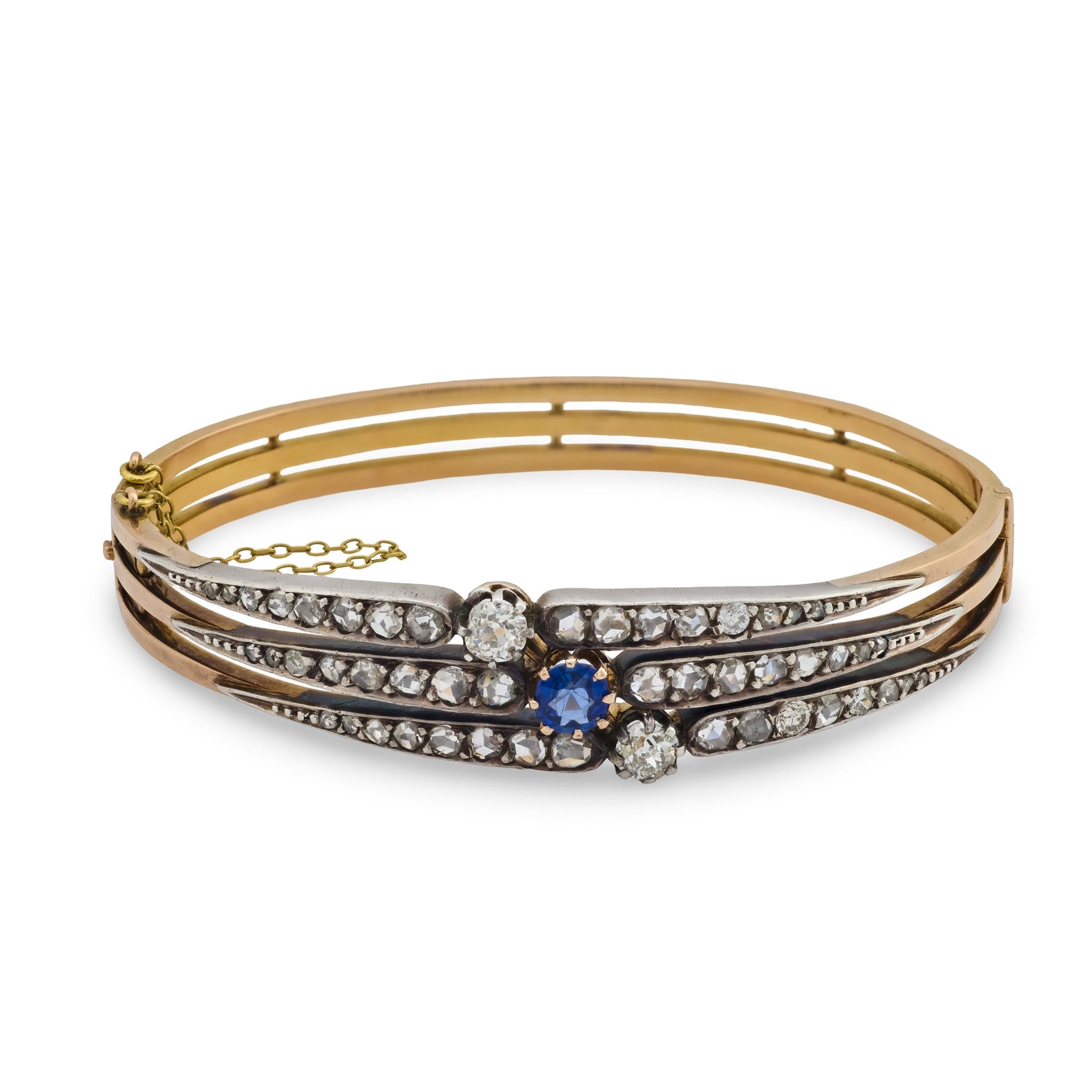 Edwardian French 18k/Platinum Sapphire & Diamond Bracelet