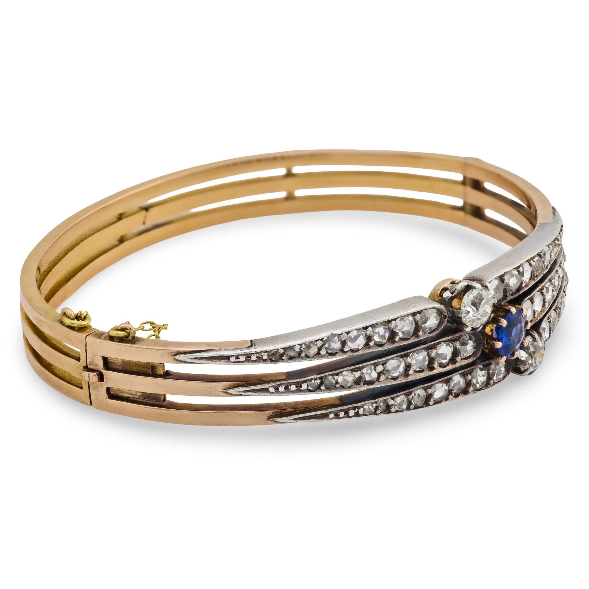 Edwardian French 18k/Platinum Sapphire & Diamond Bracelet