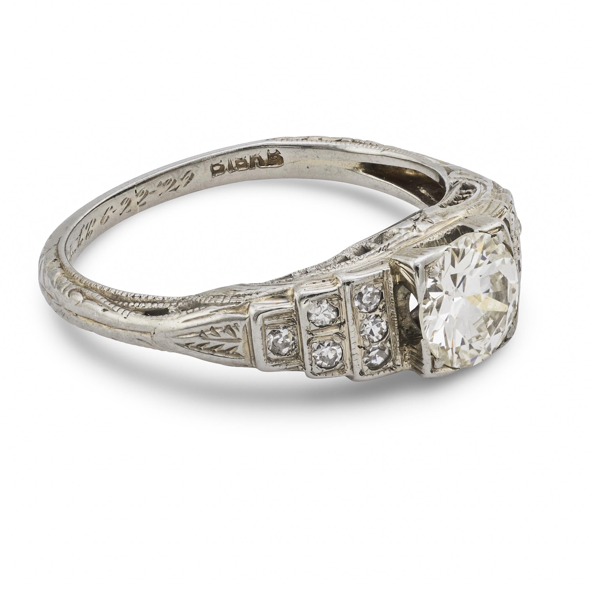 BIRKS Art Deco 18k Diamond Engagement Ring .80ct