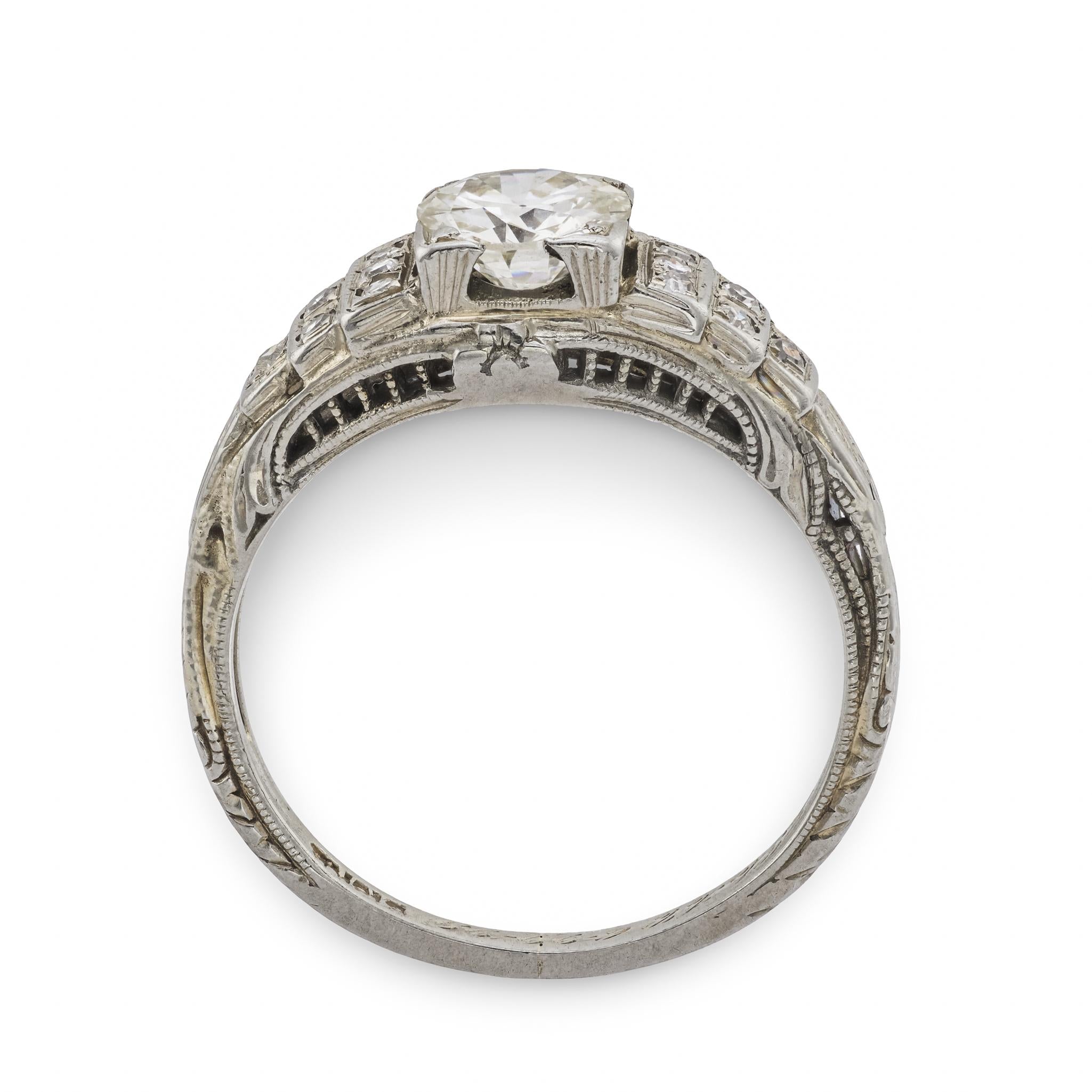 BIRKS Art Deco 18k Diamond Engagement Ring .80ct