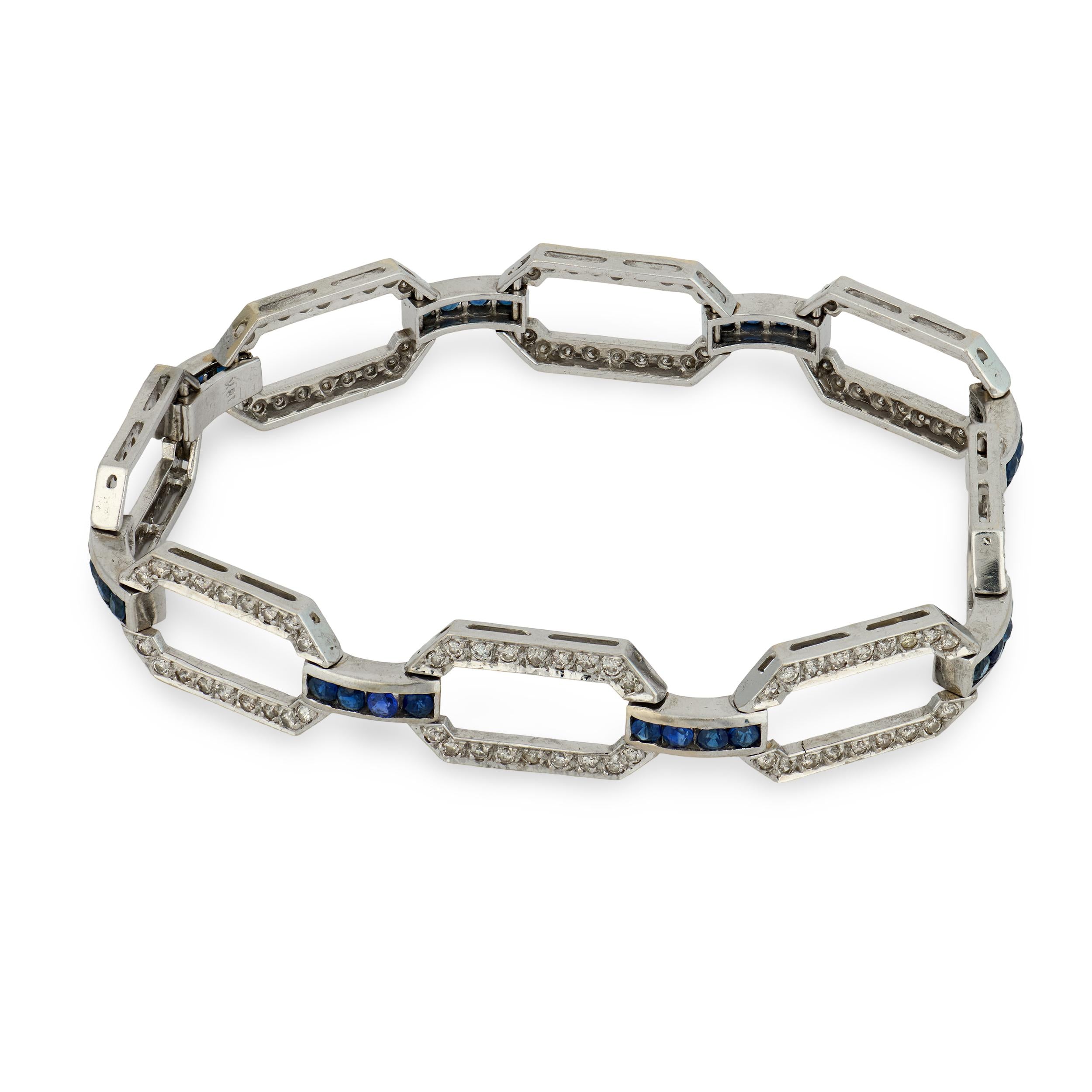Art Deco 18k/Platinum Diamond & Sapphire Soda-Tab Link Bracelet