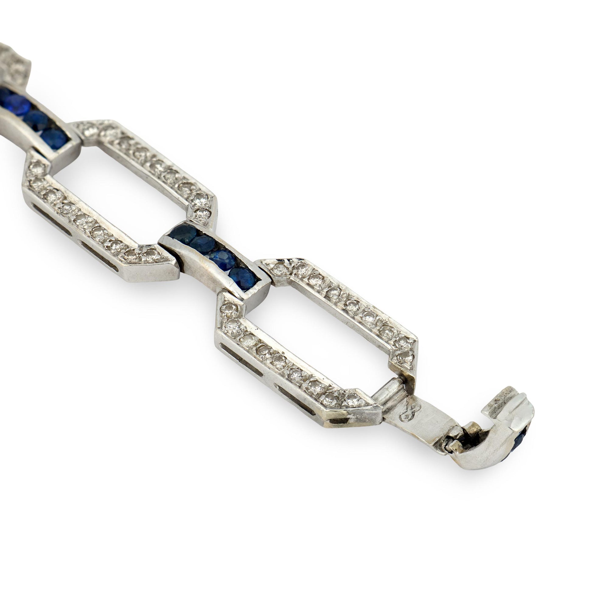 Art Deco 18k/Platinum Diamond & Sapphire Soda-Tab Link Bracelet