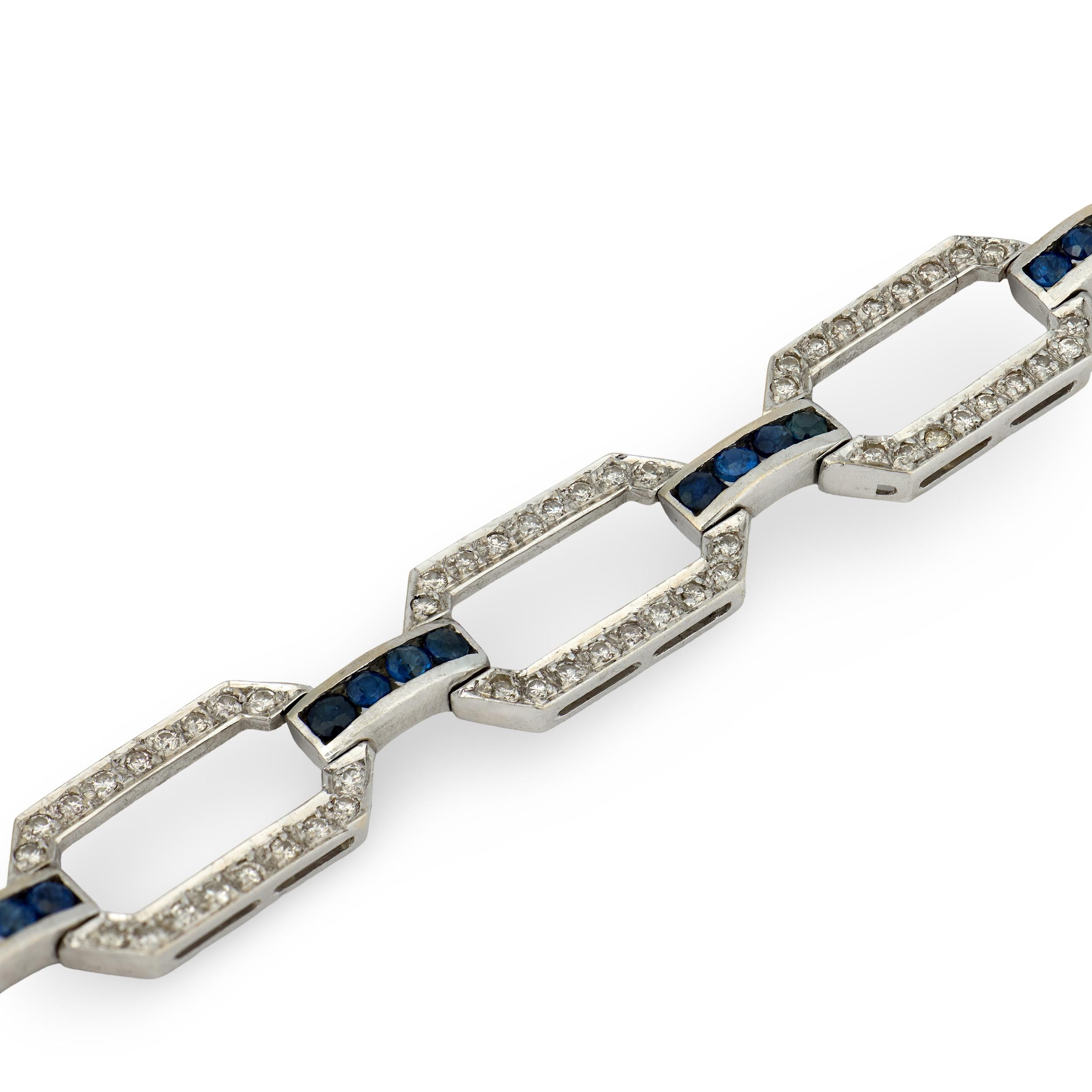 Art Deco 18k/Platinum Diamond & Sapphire Soda-Tab Link Bracelet