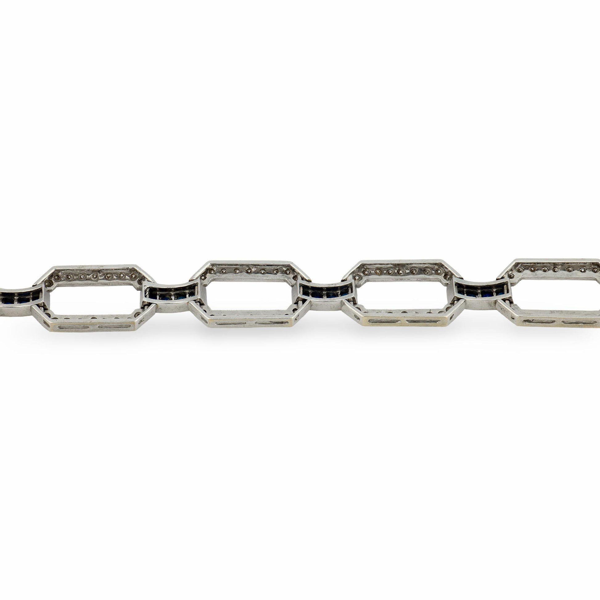 Art Deco 18k/Platinum Diamond & Sapphire Soda-Tab Link Bracelet