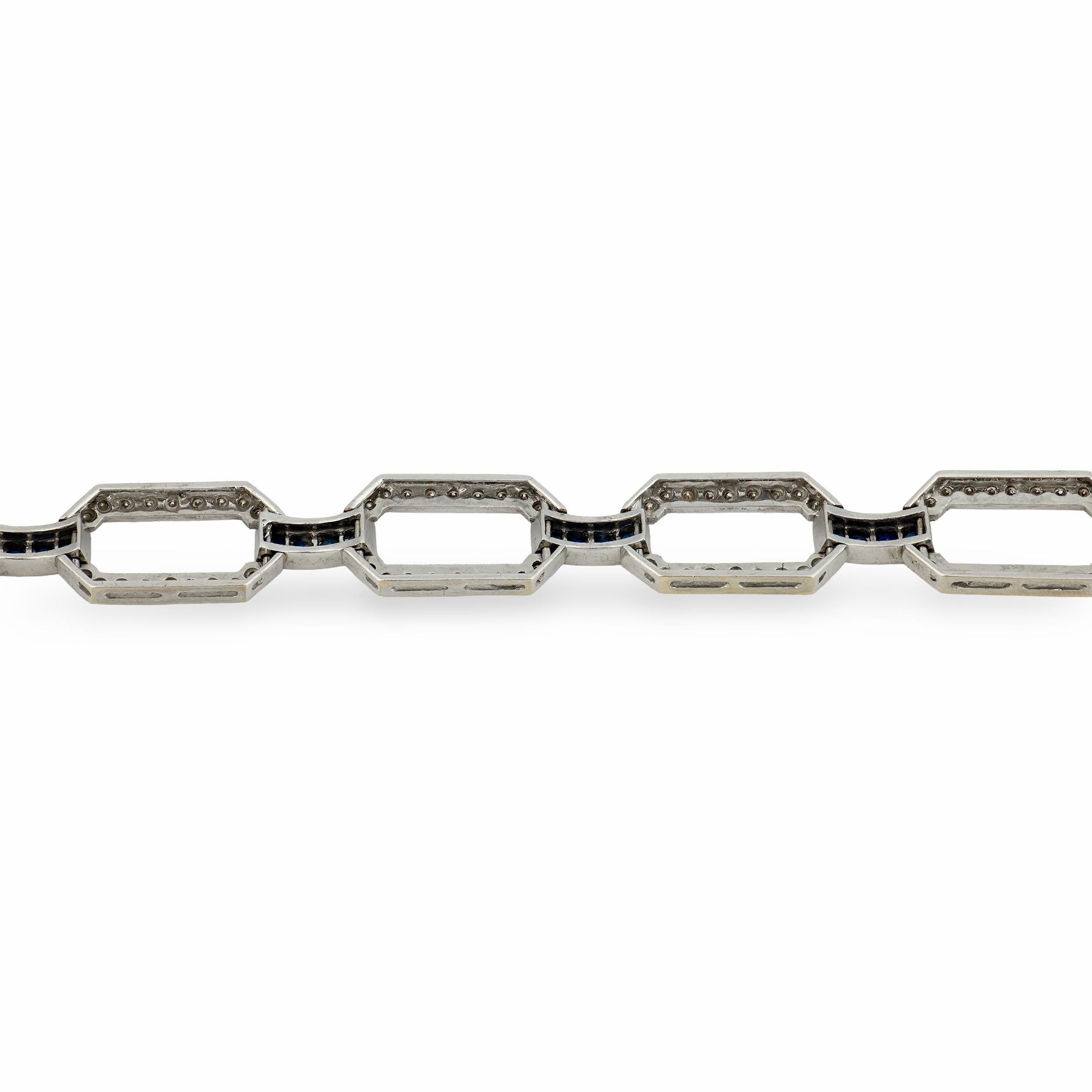 Art Deco 18k/Platinum Diamond & Sapphire Soda-Tab Link Bracelet