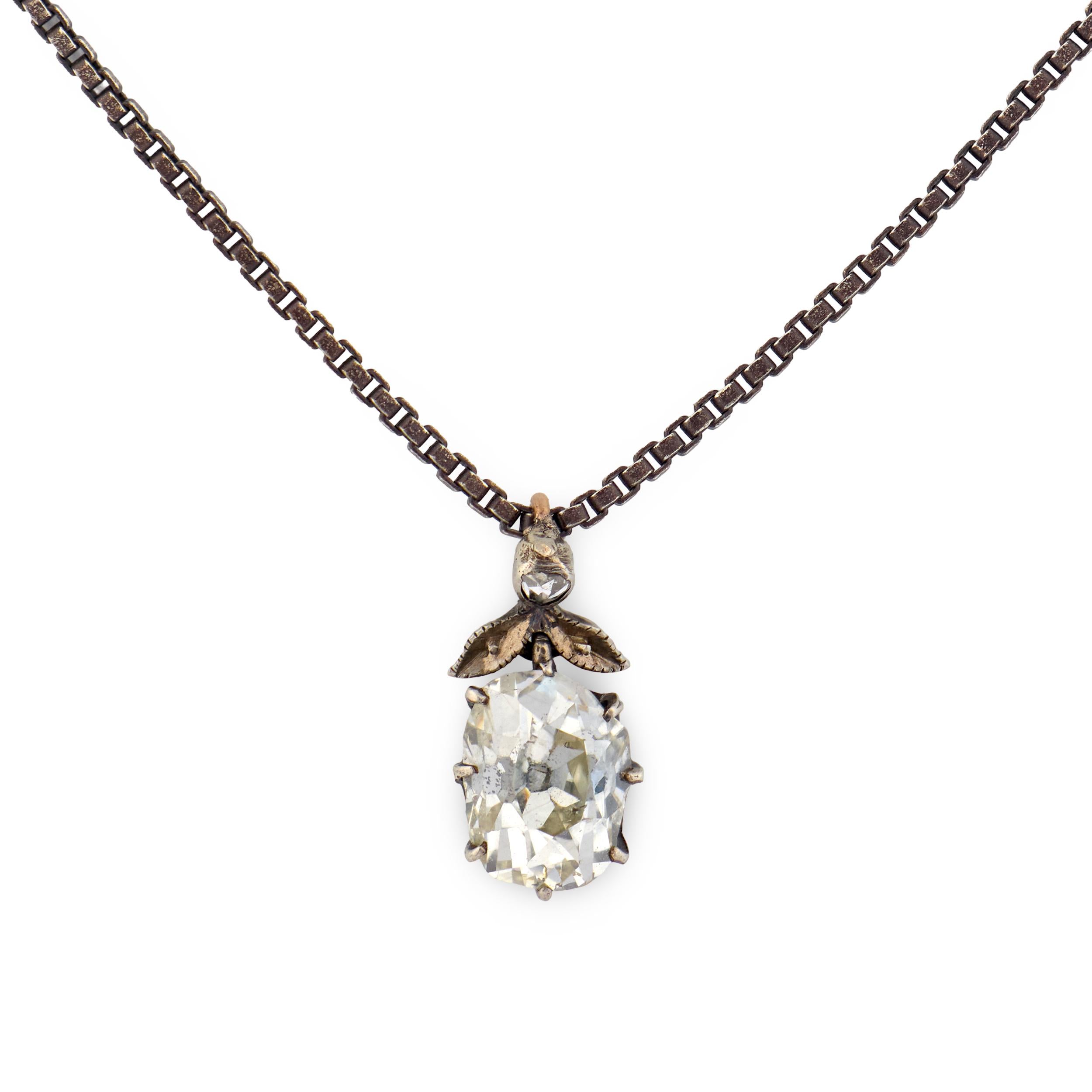 Georgian 18k/Sterling Silver Diamond Pendant Necklace