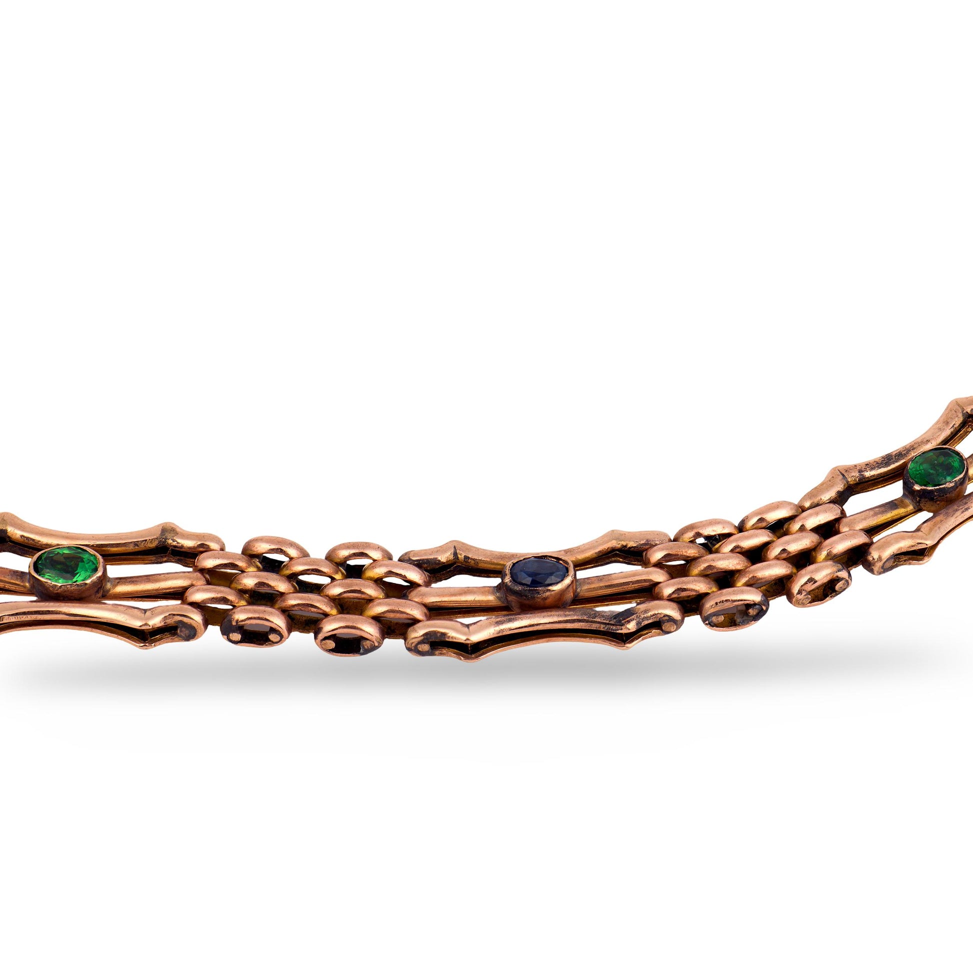 Victorian English 9k Tsavorite, Ruby, & Sapphire Bracelet