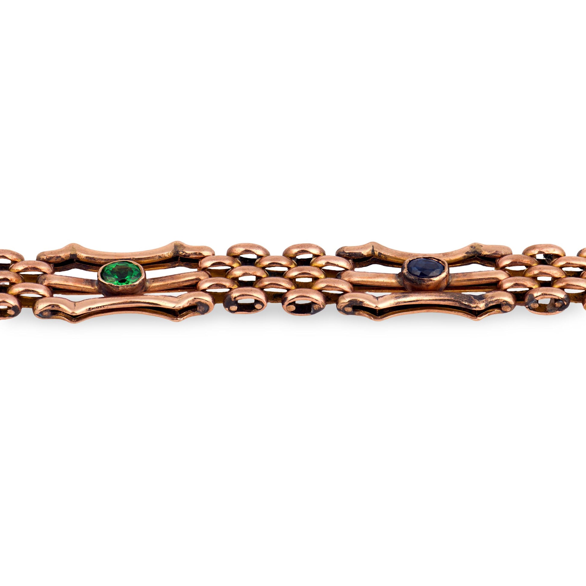 Victorian English 9k Tsavorite, Ruby, & Sapphire Bracelet