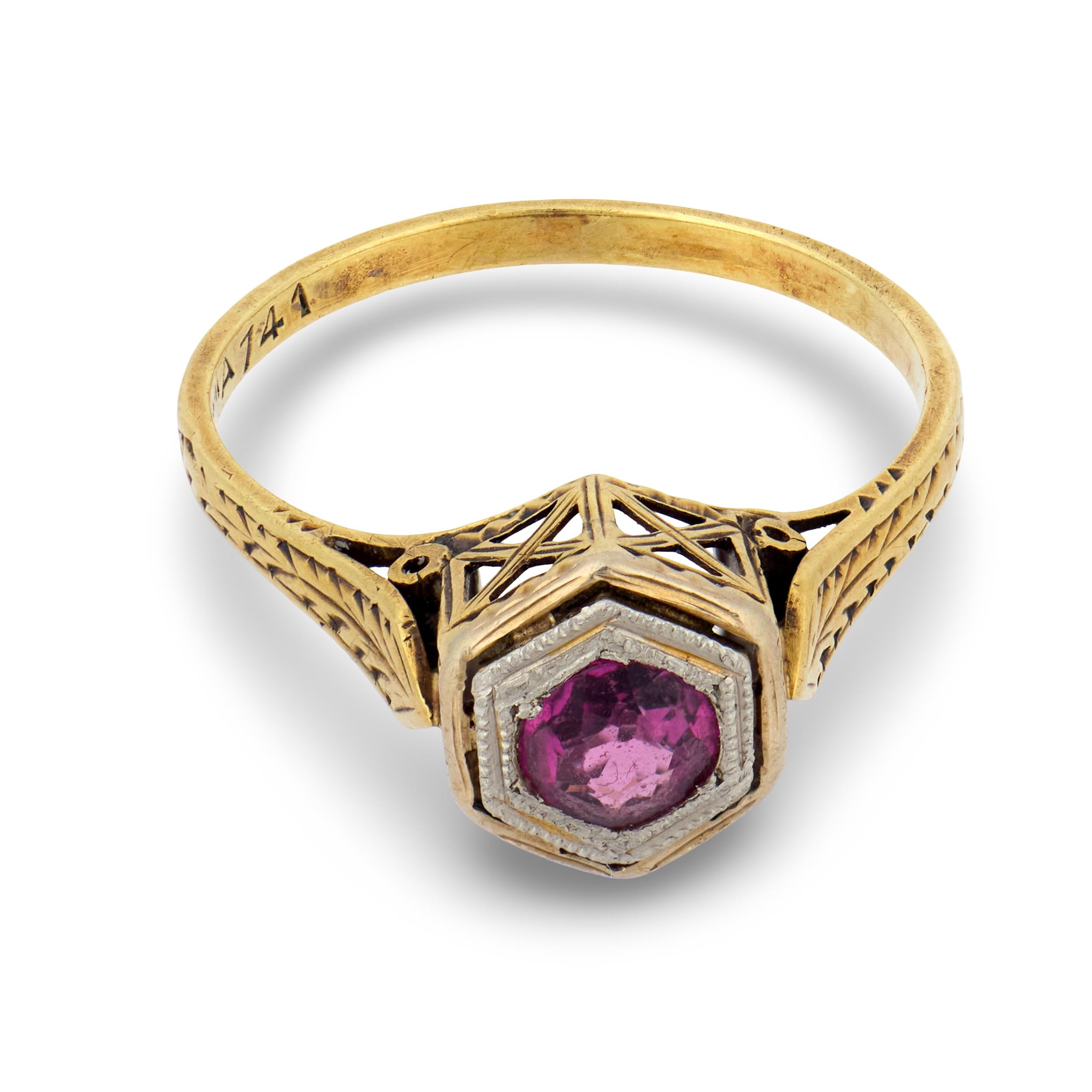 Edwardian 14k/Platinum Pink Sapphire Ring