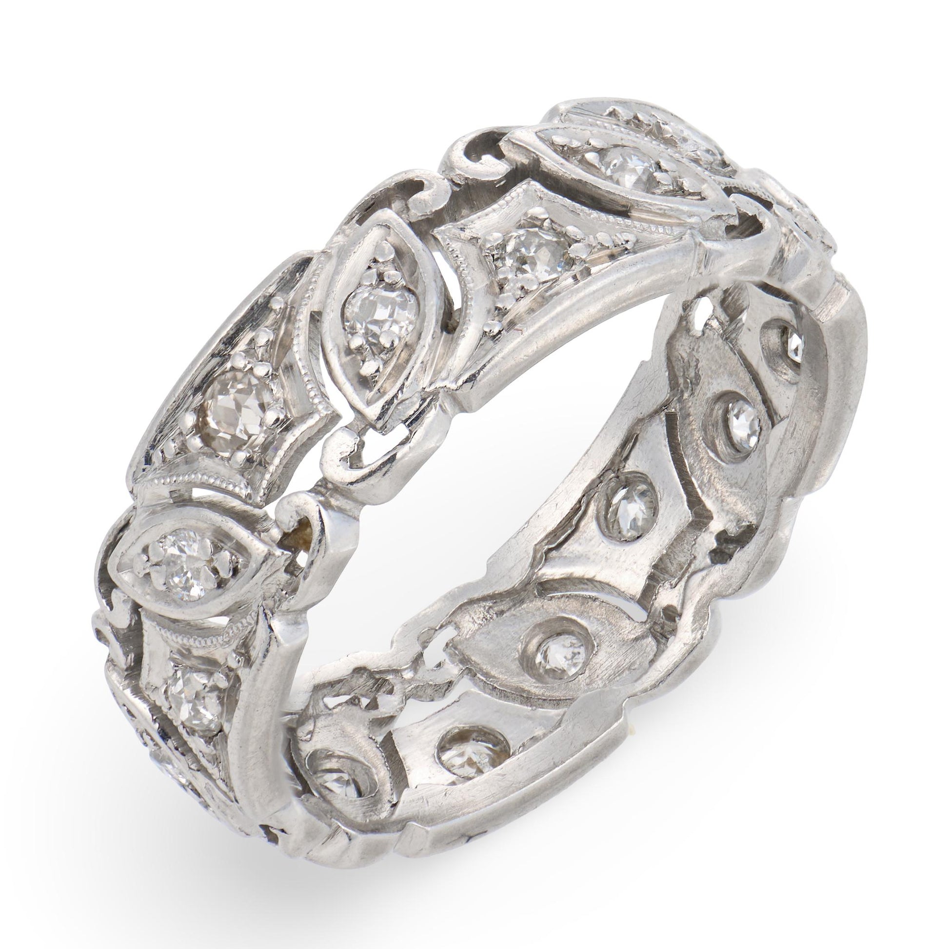 Art Deco Platinum Diamond Foliage-Motif Band