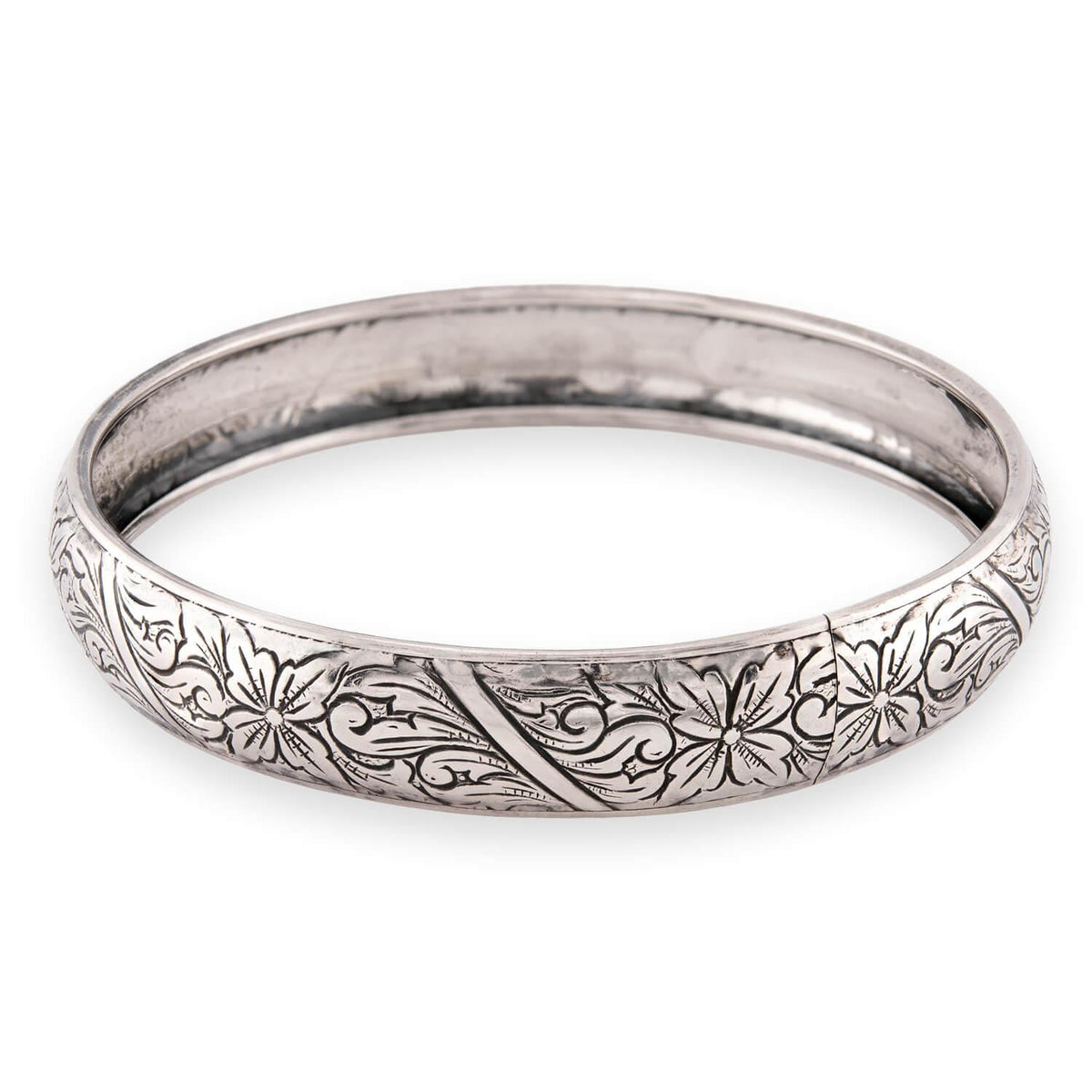 BEAU Retro Sterling Silver Floral-Motif Bangle