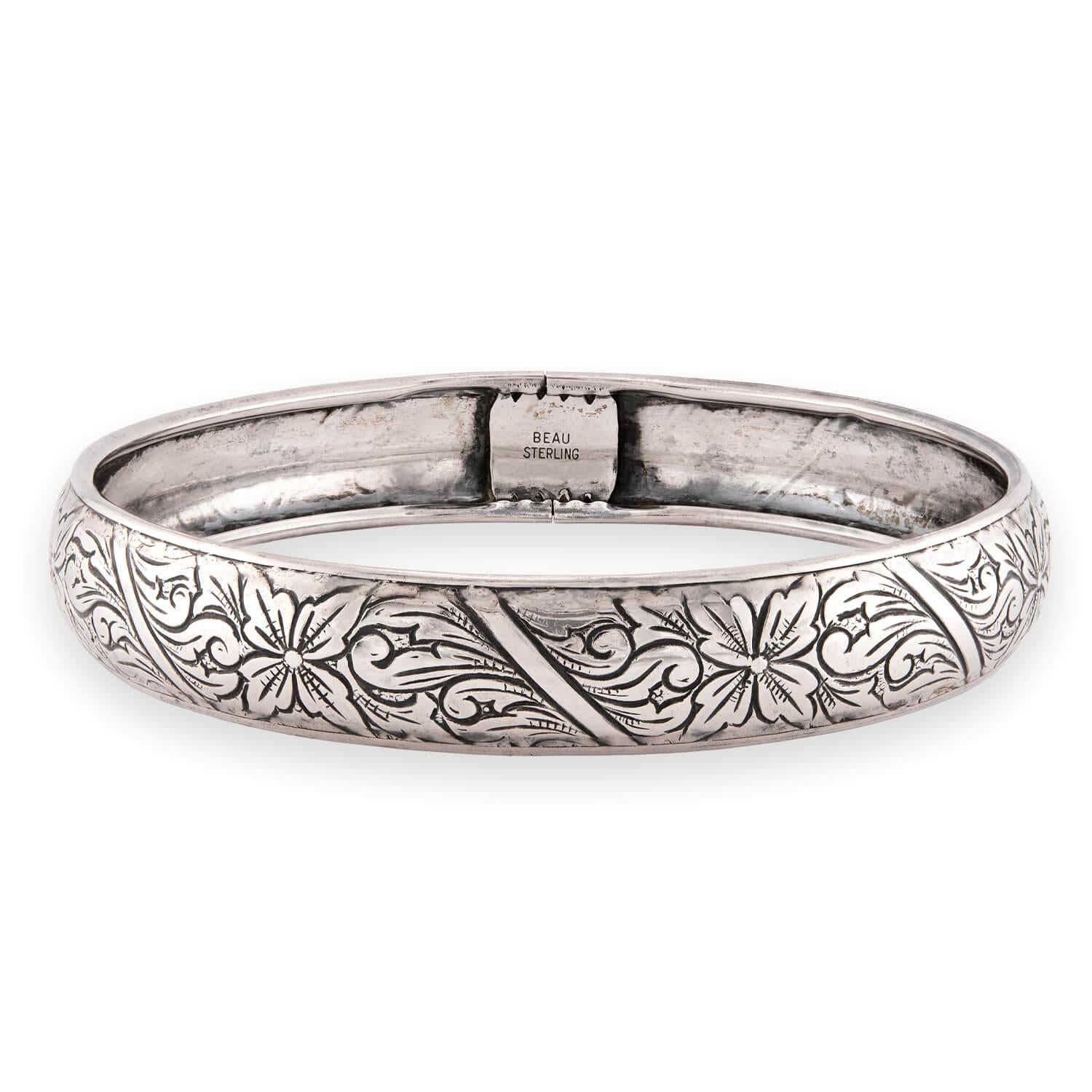 BEAU Retro Sterling Silver Floral-Motif Bangle