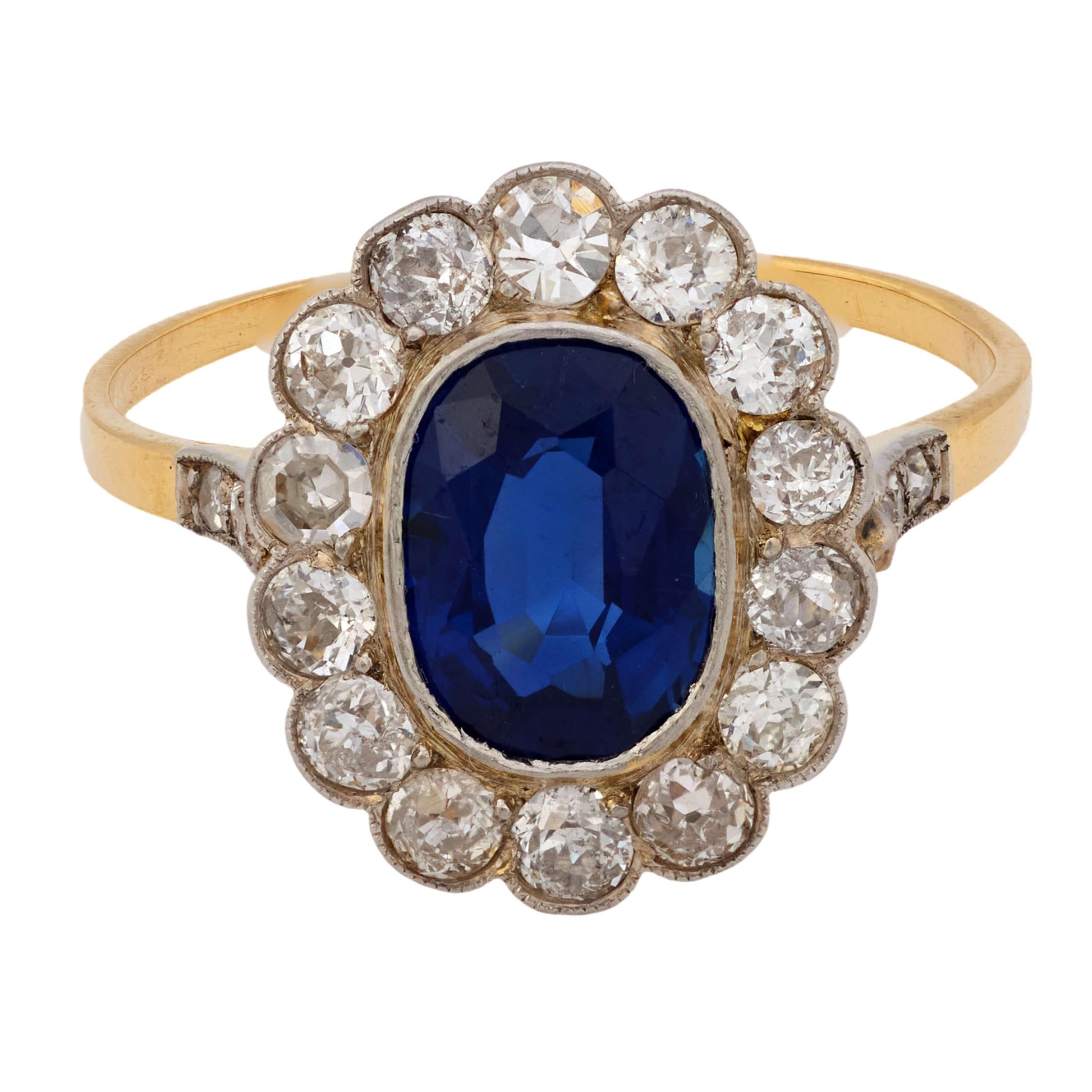Art Deco 14k/Platinum Sapphire & Diamond Halo Ring