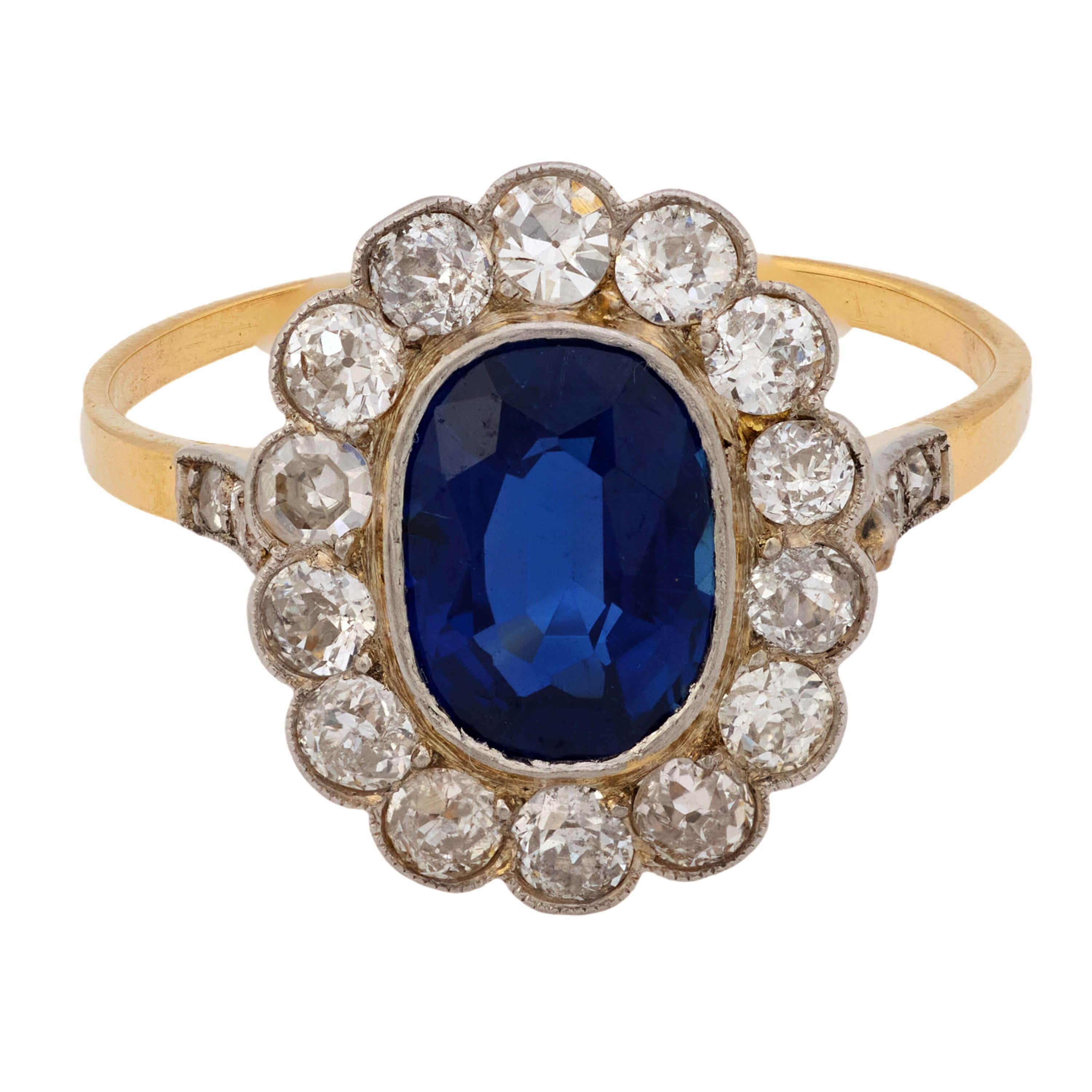 Art Deco 14k/Platinum Sapphire & Diamond Halo Ring