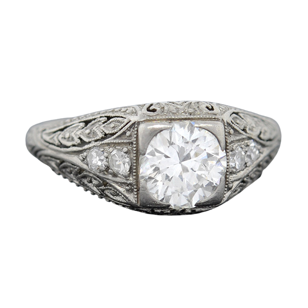 Art Deco Platinum & Diamond Engagement Ring .88ct