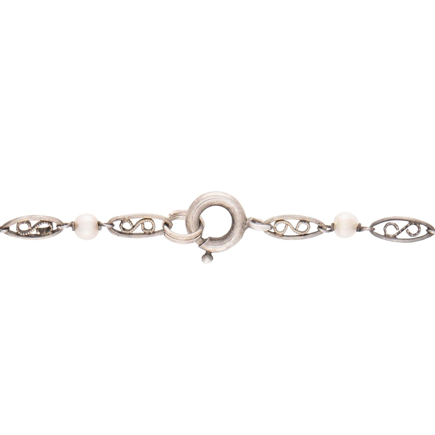 Art Deco Sterling Silver Onyx Pools Of Light Chain Necklace 31"