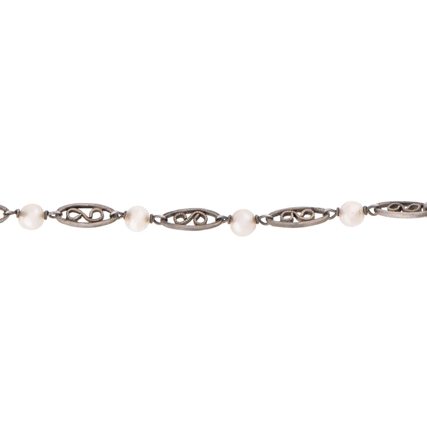 Art Deco Sterling Silver Onyx Pools Of Light Chain Necklace 31"