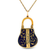 Victorian English 15k/14k Enamel Locket Pendant Necklace