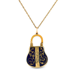 Victorian English 15k/14k Enamel Locket Pendant Necklace