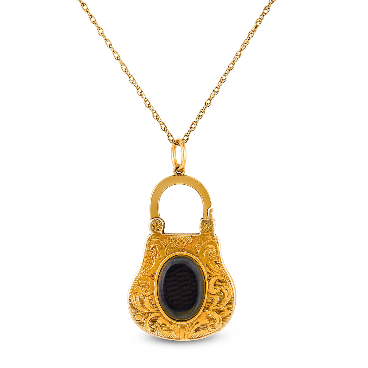 Victorian English 15k/14k Enamel Locket Pendant Necklace