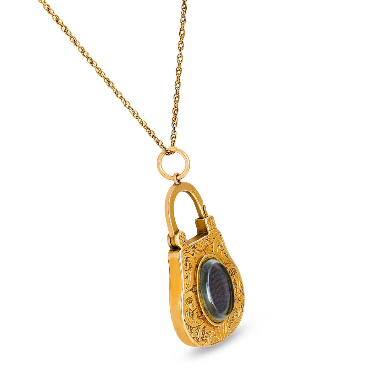 Victorian English 15k/14k Enamel Locket Pendant Necklace
