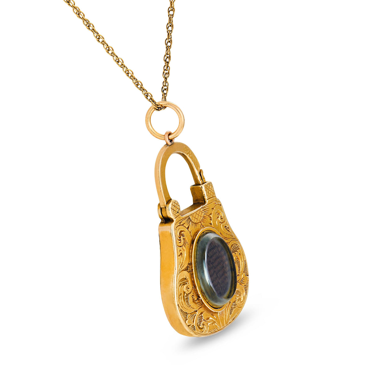 Victorian English 15k/14k Enamel Locket Pendant Necklace