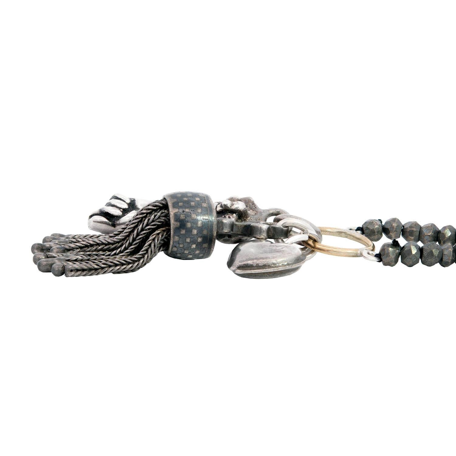 Estate Sterling Silver Pyrite Bead Charm Necklace