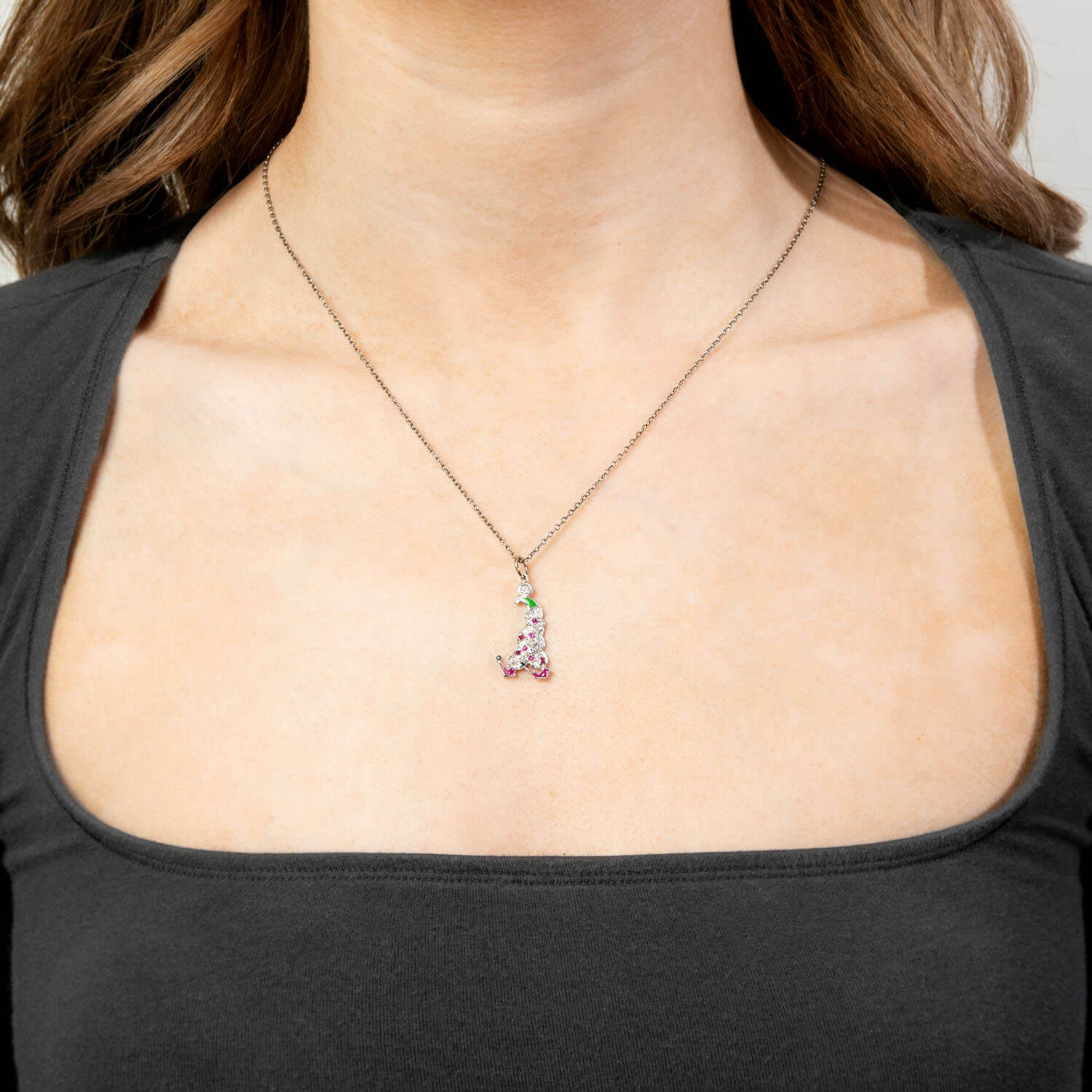 Art Deco Platinum Diamond, Ruby, Sapphire, & Enamel Clown Pendant/Charm