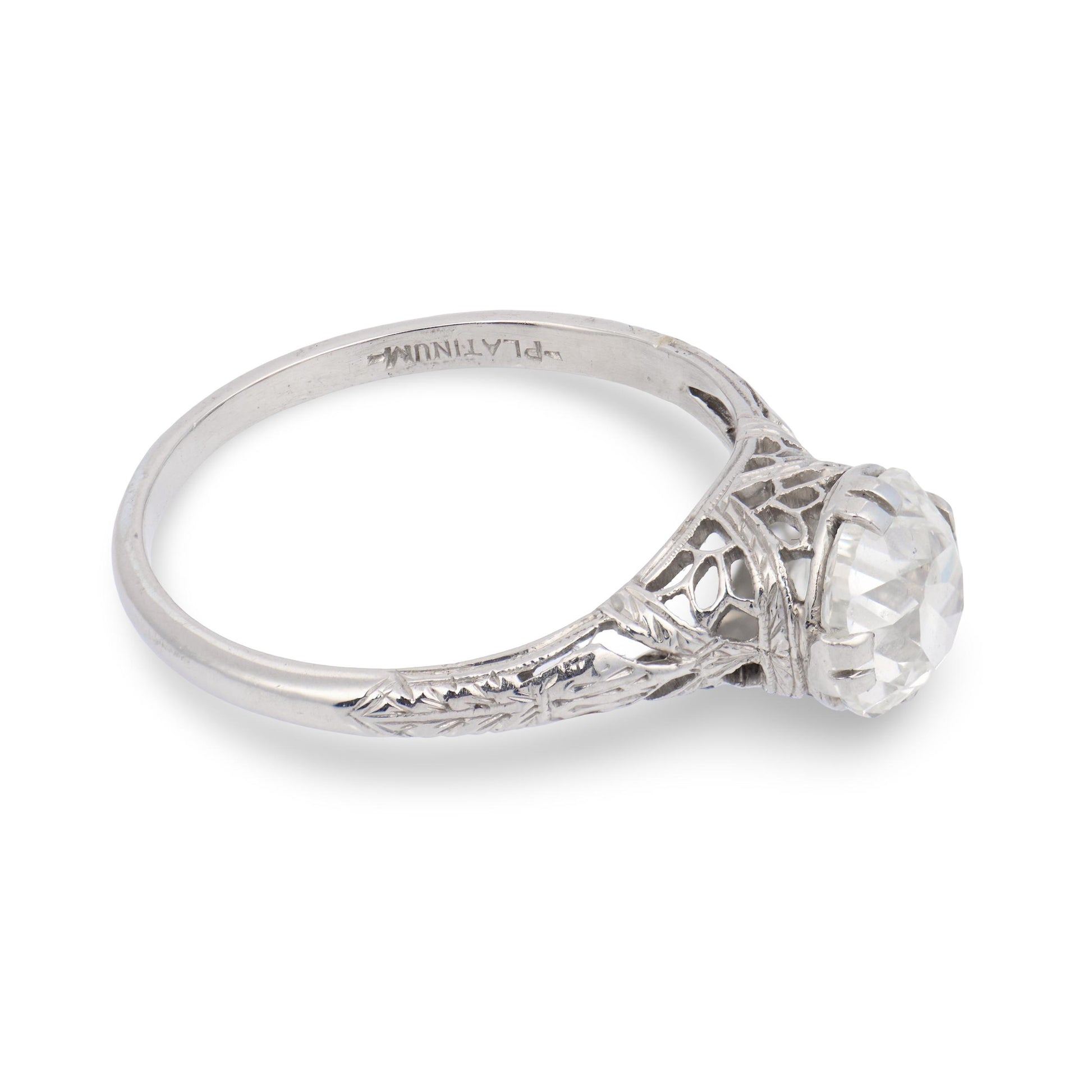 Art Deco Platinum GIA Diamond Engagement Ring 1.50ct.