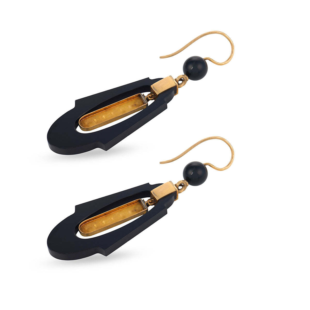 Victorian 14k Onyx, Pearl, & Enamel Dangle Earrings