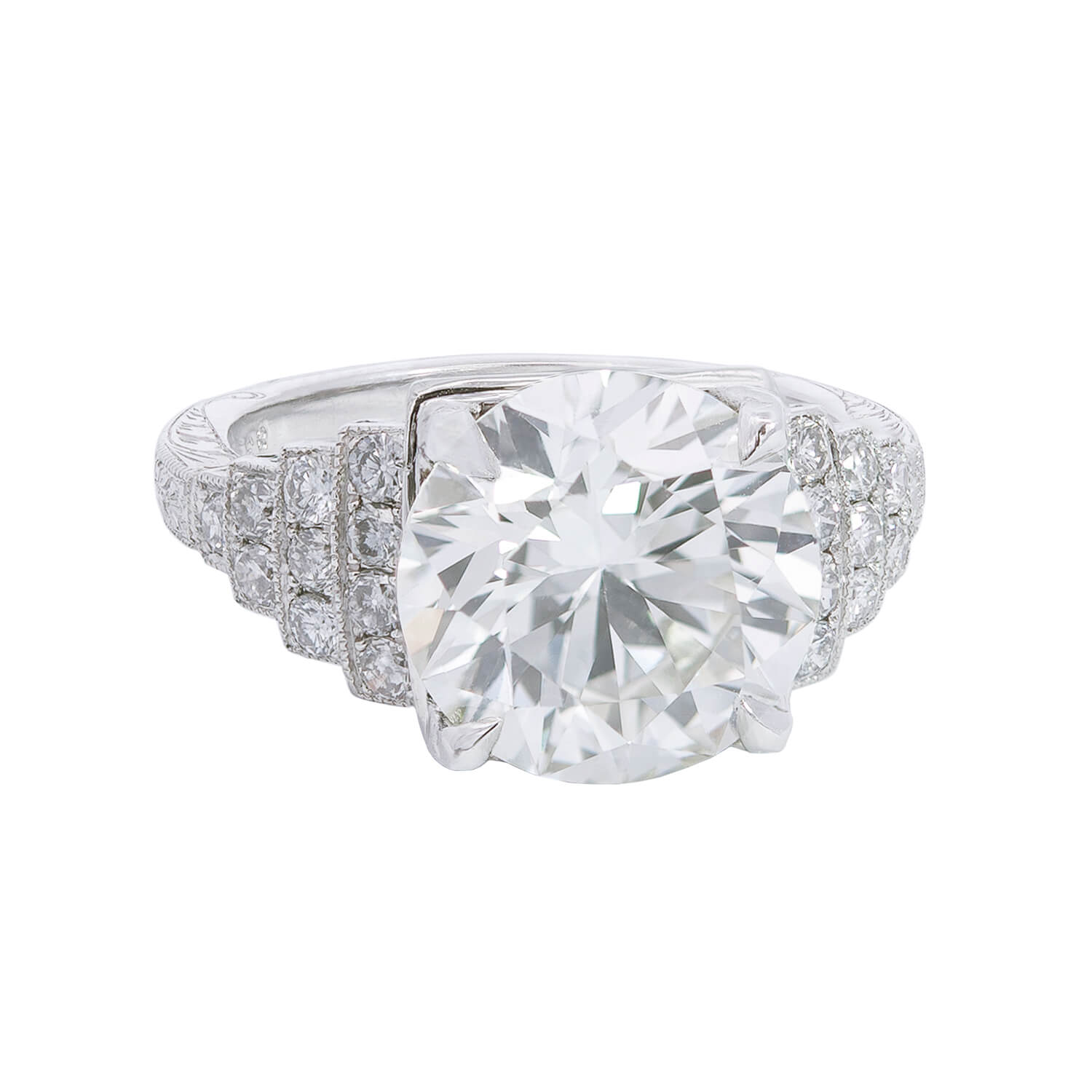 Art Deco Platinum Diamond Engagement Ring 5.09ct center